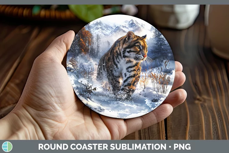 Winter Wild Cats Leopard Clouded Round Coaster Sublimation C