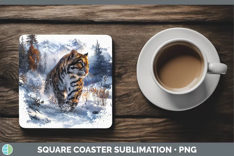 Winter Wild Cats Leopard Clouded Square Coaster Sublimation