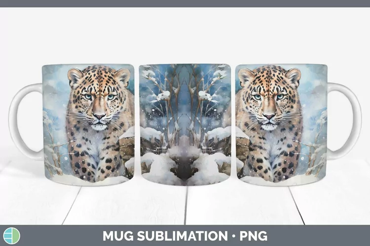 Winter Wild Cats Leopard Mug Wrap Sublimation Coffee Cup Des