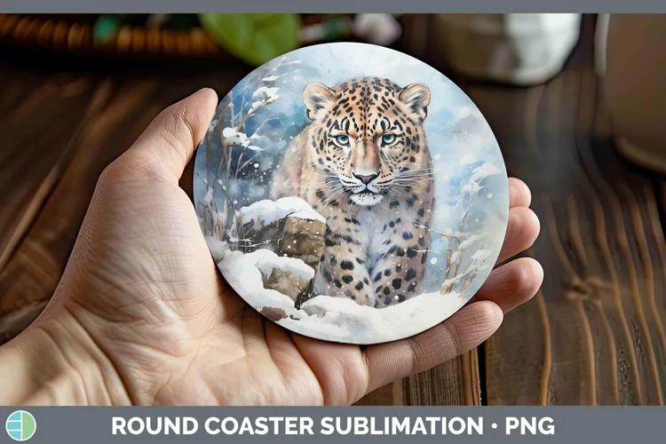 Winter Wild Cats Leopard Round Coaster Sublimation Coaster D