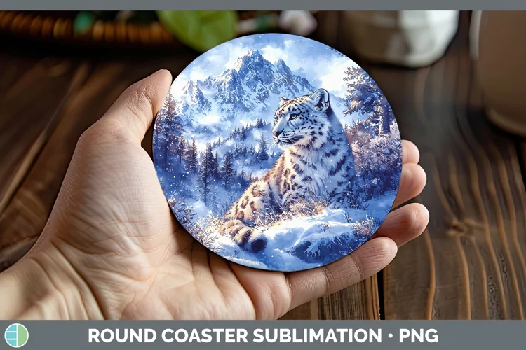Winter Wild Cats Leopard Snow Round Coaster Sublimation Coas