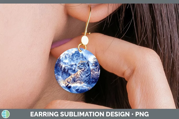 Winter Wild Cats Leopard Snow Round Earrings Sublimation Ear