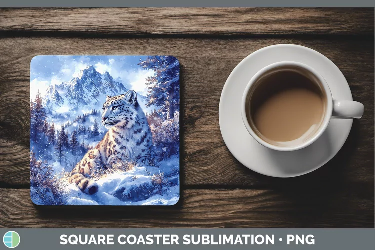 Winter Wild Cats Leopard Snow Square Coaster Sublimation Coa