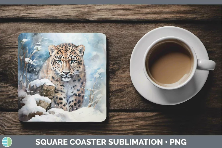 Winter Wild Cats Leopard Square Coaster Sublimation Coaster