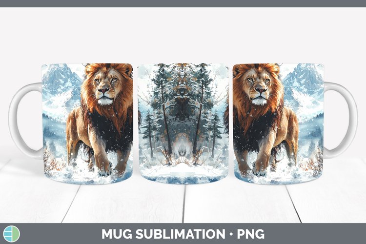 Winter Wild Cats Lion Mug Wrap Sublimation Coffee Cup Design
