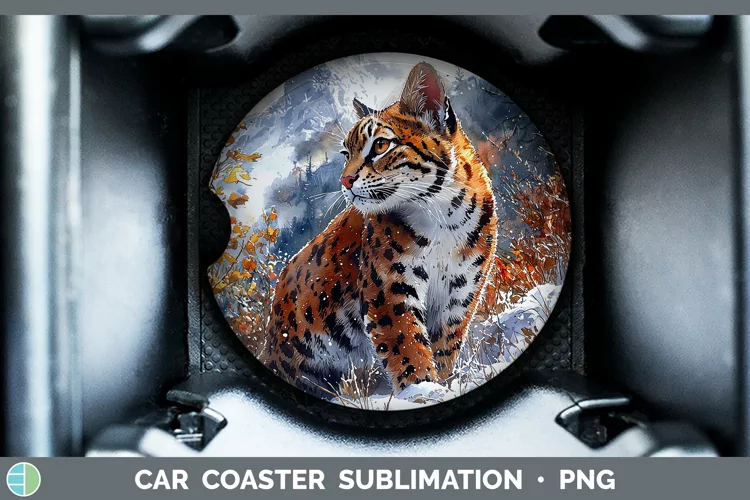 Winter Wild Cats Margay Cat Car Coaster Sublimation Coaster