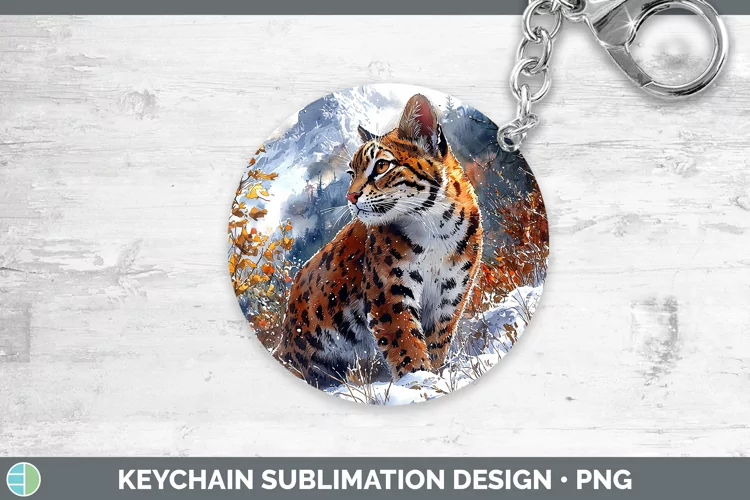 Winter Wild Cats Margay Cat Keychain Sublimation Keyring Des