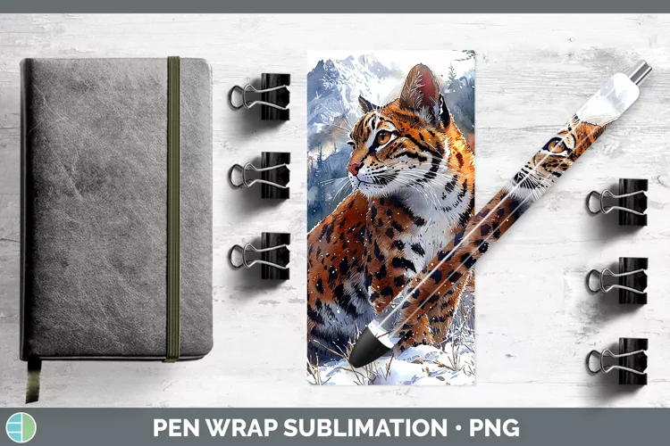 Winter Wild Cats Margay Cat Pen Wrap Sublimation Epoxy Pen D