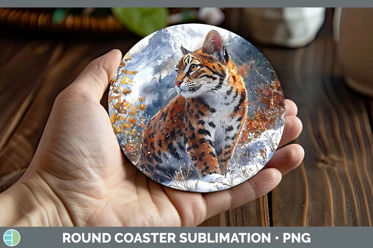 Winter Wild Cats Margay Cat Round Coaster Sublimation Coaste