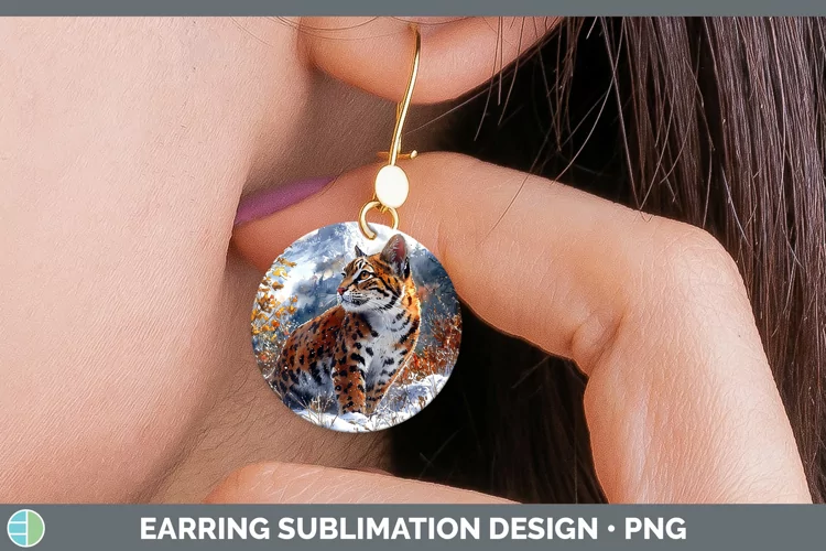 Winter Wild Cats Margay Cat Round Earrings Sublimation Earri