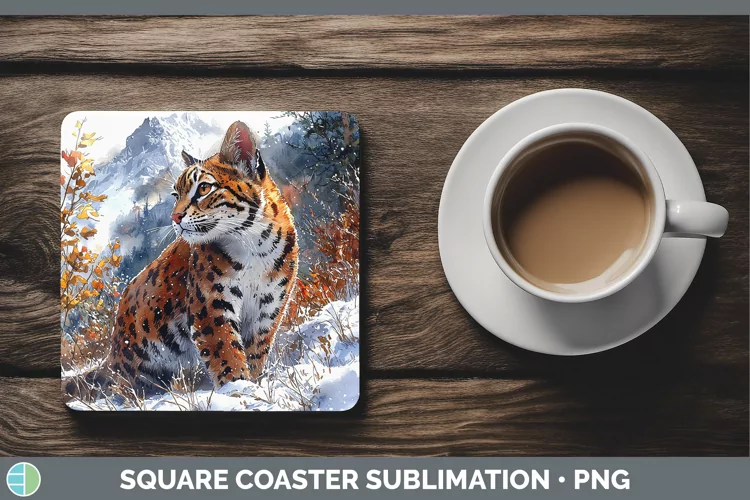 Winter Wild Cats Margay Cat Square Coaster Sublimation Coast