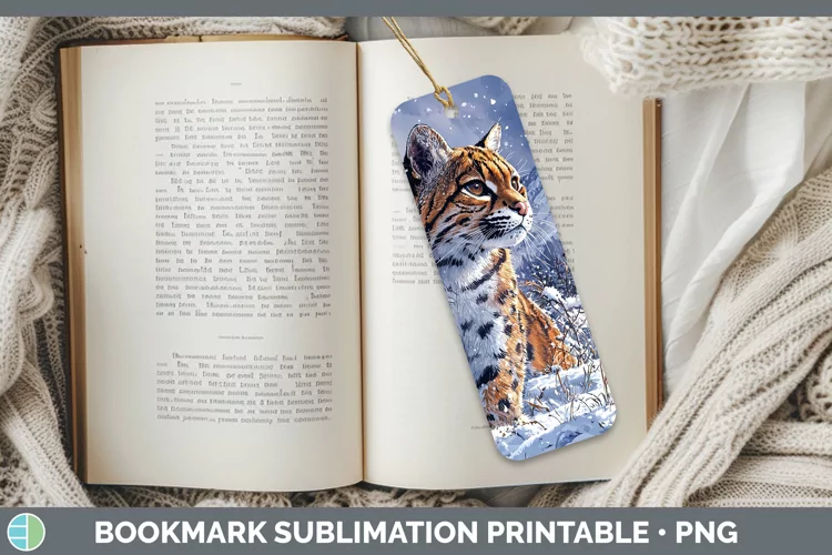 Winter Wild Cats Ocelot Bookmark Sublimation Printable Desig