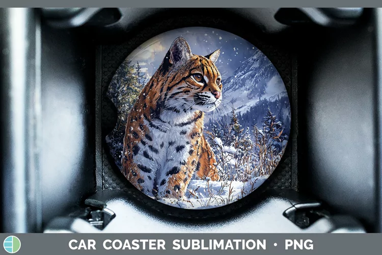 Winter Wild Cats Ocelot Car Coaster Sublimation Coaster Desi