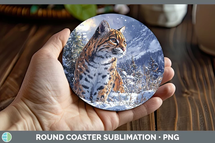 Winter Wild Cats Ocelot Round Coaster Sublimation Coaster De