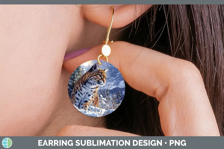 Winter Wild Cats Ocelot Round Earrings Sublimation Earrings