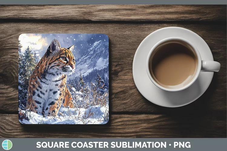 Winter Wild Cats Ocelot Square Coaster Sublimation Coaster D