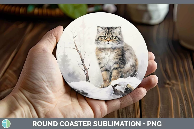 Winter Wild Cats Pallas Cat Round Coaster Sublimation Coaste
