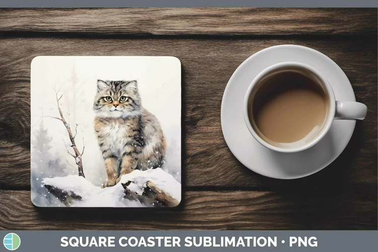 Winter Wild Cats Pallas Cat Square Coaster Sublimation Coast
