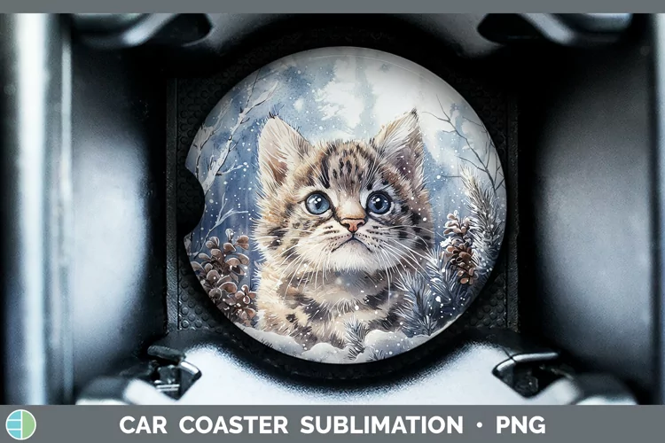 Winter Wild Cats Pampas Cat Car Coaster Sublimation Coaster