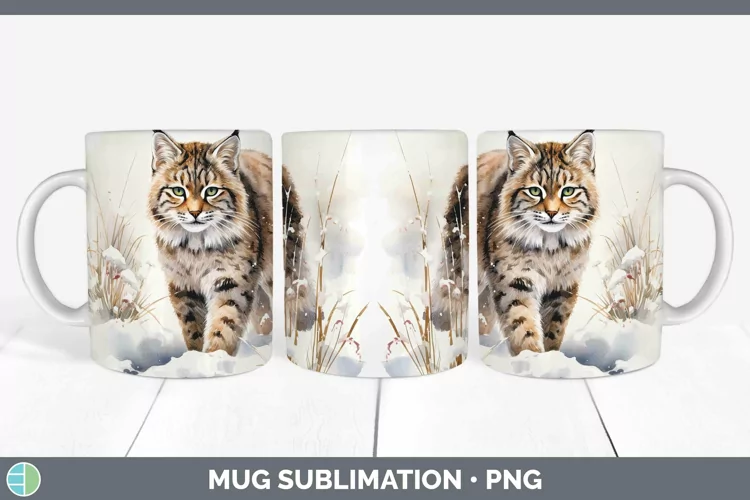 Winter Wild Cats Pampas Cat Mug Wrap Sublimation Coffee Cup
