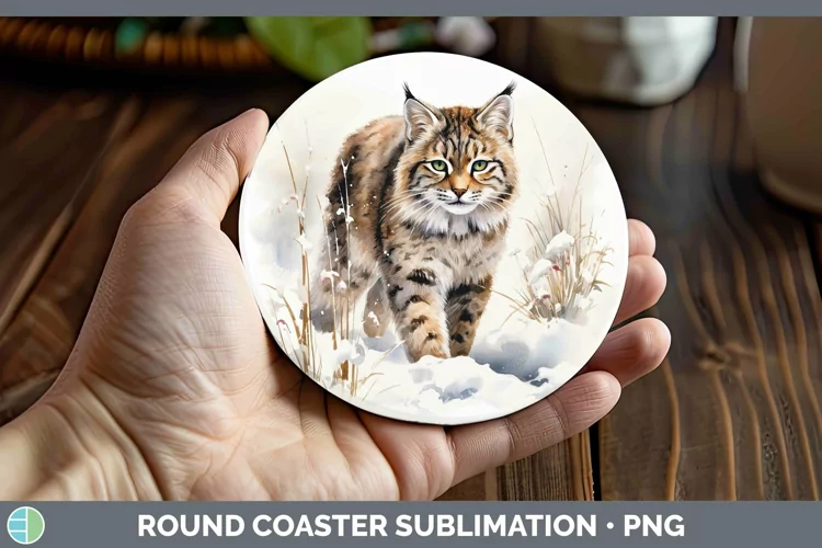 Winter Wild Cats Pampas Cat Round Coaster Sublimation Coaste