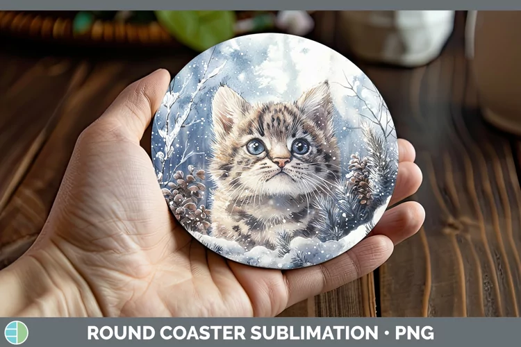 Winter Wild Cats Pampas Cat Round Coaster Sublimation Coaste