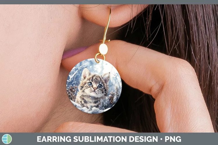 Winter Wild Cats Pampas Cat Round Earrings Sublimation Earri