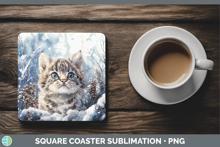 Winter Wild Cats Pampas Cat Square Coaster Sublimation Coast