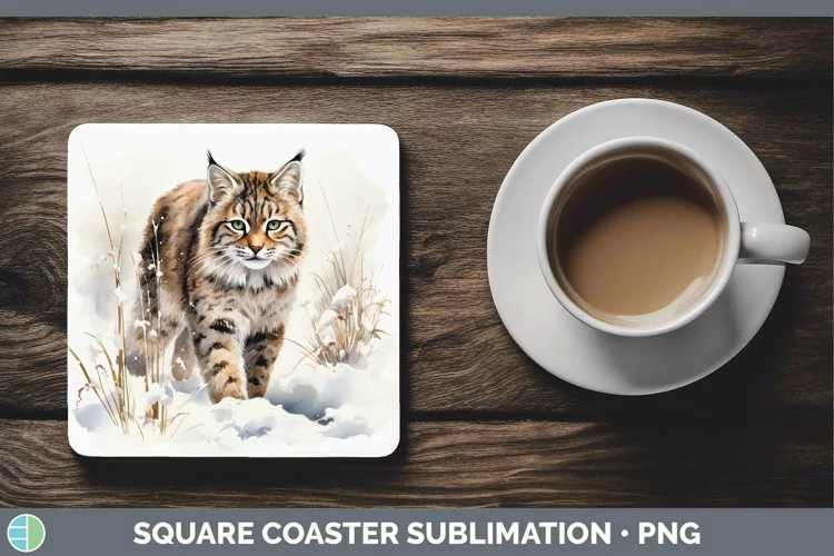 Winter Wild Cats Pampas Cat Square Coaster Sublimation Coast