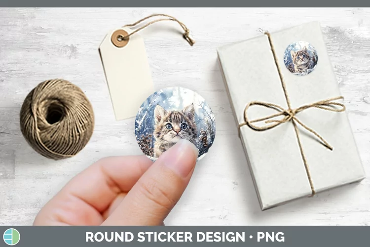 Winter Wild Cats Pampas Cat Stickers | Round Labels Designs