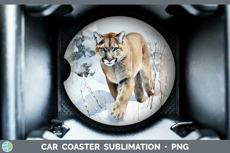 Winter Wild Cats Puma Concolor Car Coaster Sublimation Desi