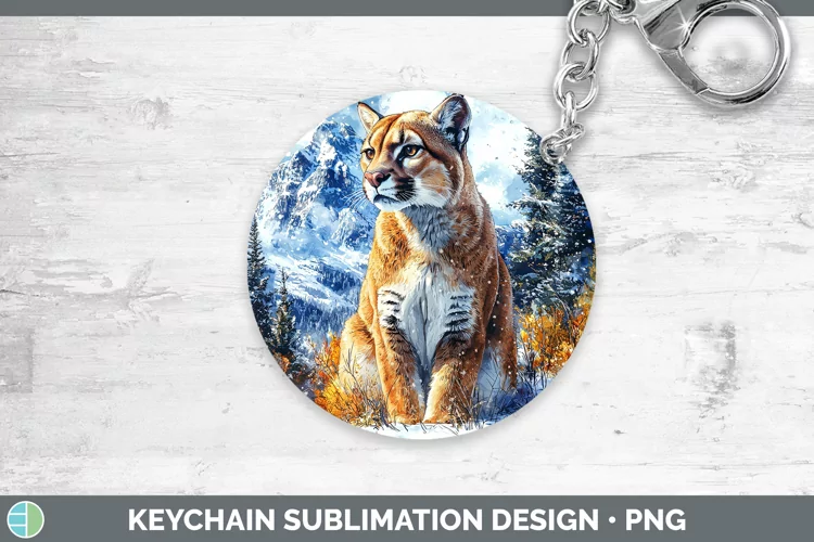 Winter Wild Cats Puma Concolor Keychain Sublimation Keyring
