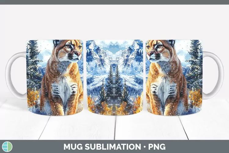 Winter Wild Cats Puma Concolor Mug Wrap Sublimation Coffee C
