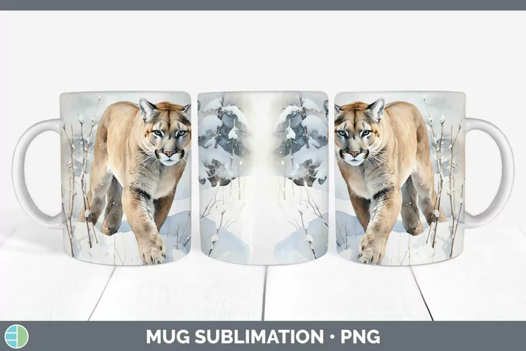 Winter Wild Cats Puma Concolor Mug Wrap Sublimation Coffee C