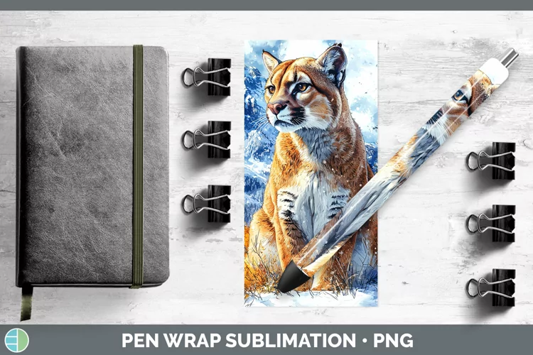 Winter Wild Cats Puma Concolor Pen Wrap Sublimation Epoxy Pe
