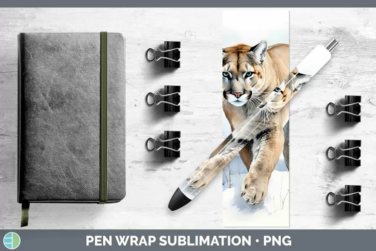 Winter Wild Cats Puma Concolor Pen Wrap Sublimation Pen Desi