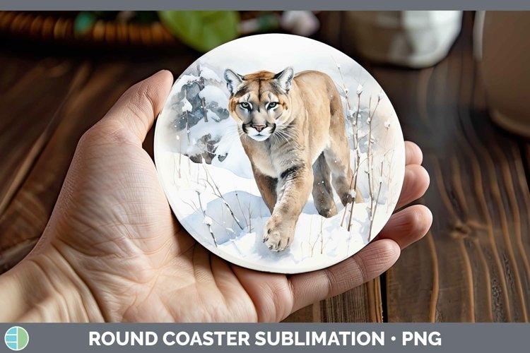 Winter Wild Cats Puma Concolor Round Coaster Sublimation Coa