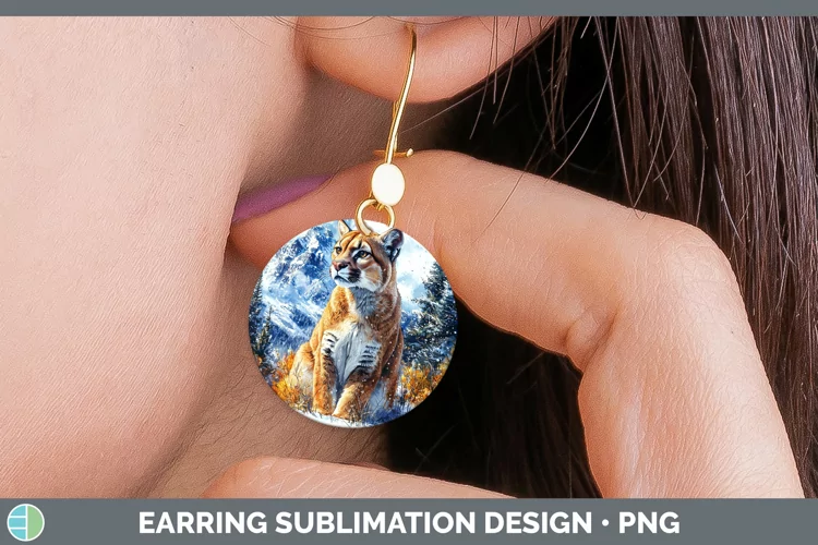 Winter Wild Cats Puma Concolor Round Earrings Sublimation Ea