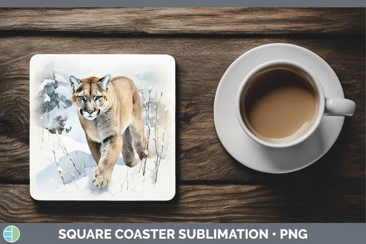 Winter Wild Cats Puma Concolor Square Coaster Sublimation Co