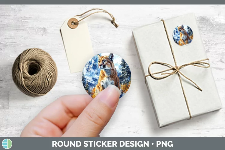 Winter Wild Cats Puma Concolor Stickers | Round Labels Desig