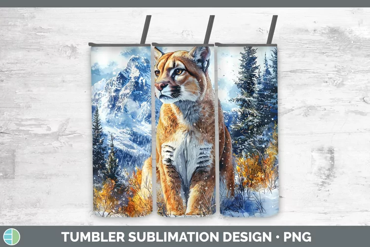 Winter Wild Cats Puma Concolor Tumbler Sublimation 20 oz Ski
