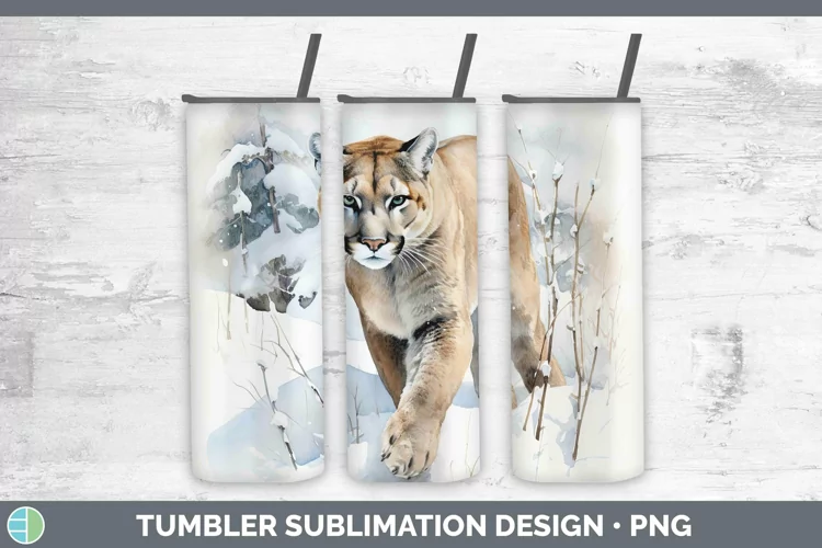 Winter Wild Cats Puma Concolor Tumbler Sublimation 20 oz Ski