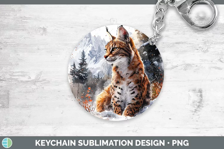 Winter Wild Cats Serval Cat Keychain Sublimation Keyring Des