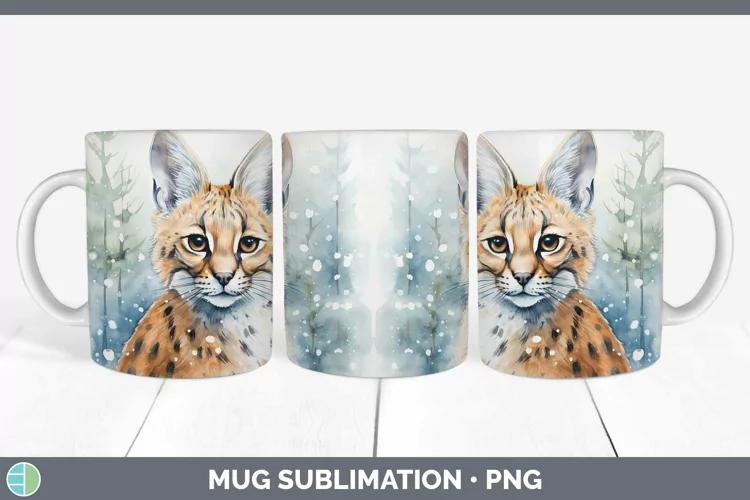 Winter Wild Cats Serval Cat Mug Wrap Sublimation Coffee Cup