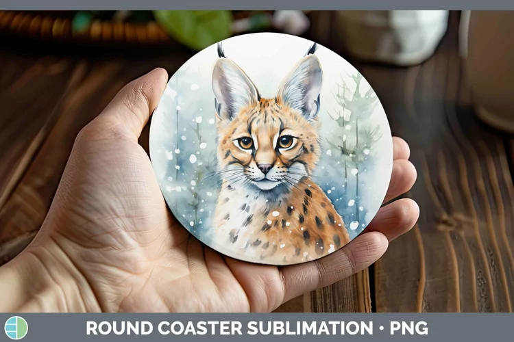 Winter Wild Cats Serval Cat Round Coaster Sublimation Coaste