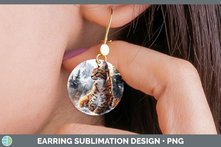 Winter Wild Cats Serval Cat Round Earrings Sublimation Earri