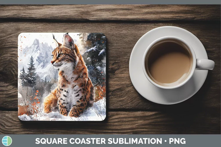Winter Wild Cats Serval Cat Square Coaster Sublimation Coast