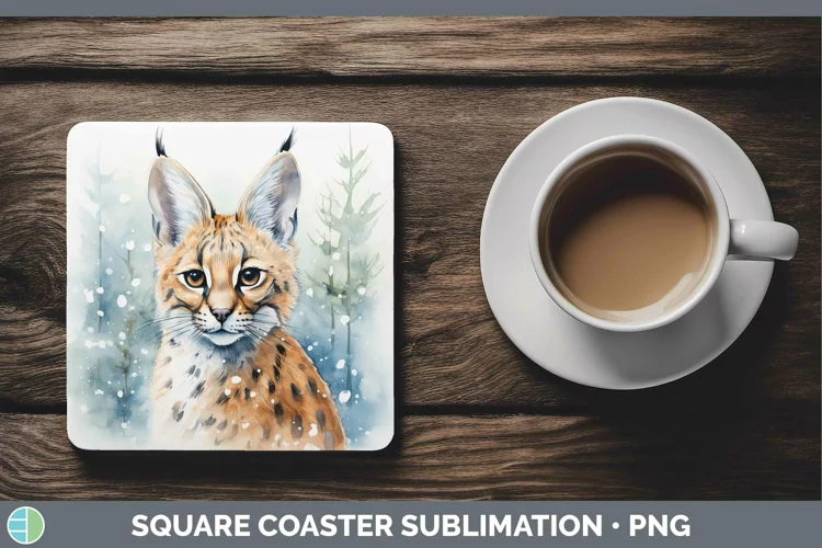 Winter Wild Cats Serval Cat Square Coaster Sublimation Coast