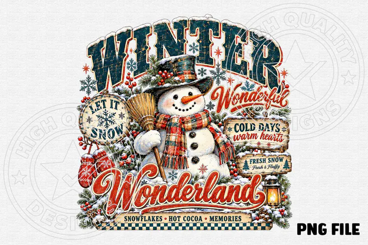 Winter Wonderland Snowman PNG Vintage Let It Snow Christmas