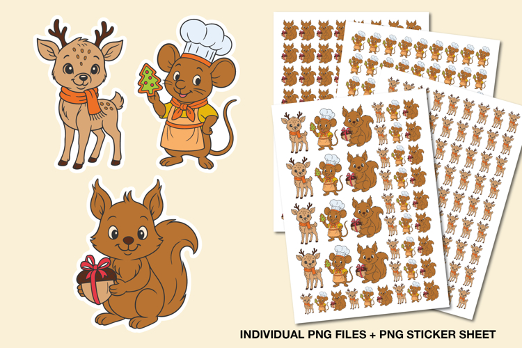 Winter Woodland Animal Stickers | Reindeer, Mouse, Squirrel